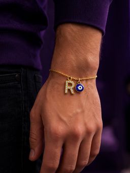 Digital Dress Room - R Letter Ad Stone Initial Name Bracelet Rakhi