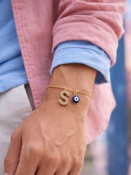 Digital Dress Room - S Letter Ad Stone Initial Name Bracelet Rakhi