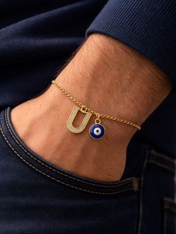 Digital Dress Room - U Letter Ad Stone Initial Name Bracelet Rakhi