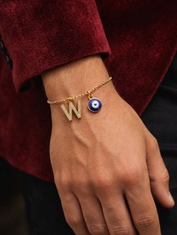 Digital Dress Room - W Letter Ad Stone Initial Name Bracelet Rakhi