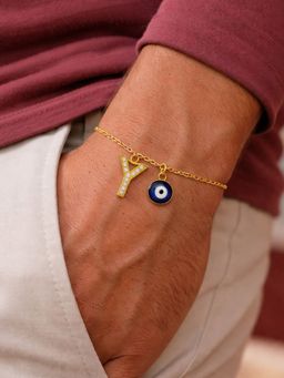 Digital Dress Room - Y Letter Ad Stone Initial Name Bracelet Rakhi