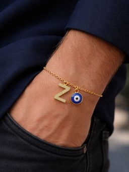Digital Dress Room - Z Letter Ad Stone Initial Name Bracelet Rakhi