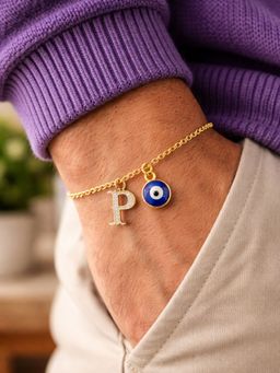 Digital Dress Room - P Letter Initial Name Evil Eye Bracelet Rakhi