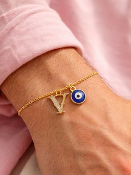 Digital Dress Room - V Letter Initial Name Evil Eye Bracelet Rakhi