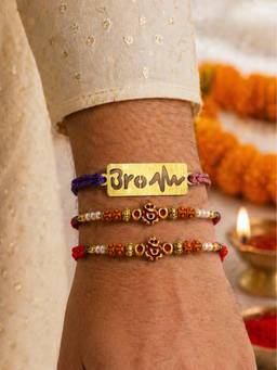 Digital Dress Room - Multi-Color Bro Heartbeat Ganesh Rakhis (Pack of 3)