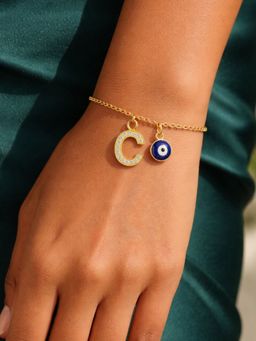 Digital Dress Room - C Initial Stone Studded Name Bracelet Rakhi