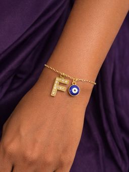 Digital Dress Room - F Initial Stone Studded Name Bracelet Rakhi
