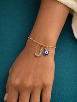 Digital Dress Room - J Initial Stone Studded Name Bracelet Rakhi