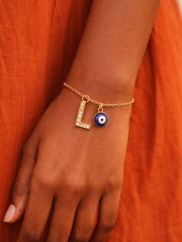 Digital Dress Room - L Initial Stone Studded Name Bracelet Rakhi