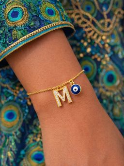 Digital Dress Room - M Initial Stone Studded Name Bracelet Rakhi
