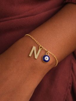 Digital Dress Room - N Initial Stone Studded Name Bracelet Rakhi