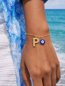 Digital Dress Room - P Initial Stone Studded Name Bracelet Rakhi
