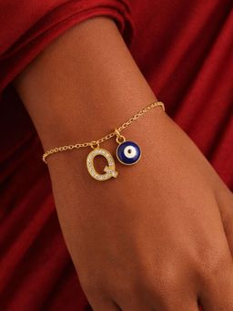 Digital Dress Room - Q Initial Stone Studded Name Bracelet Rakhi