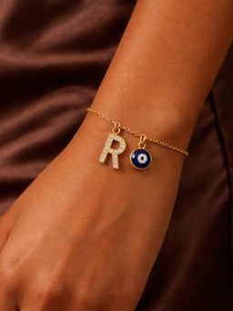 Digital Dress Room - R Initial Stone Studded Name Bracelet Rakhi