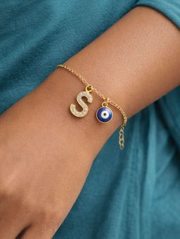 Digital Dress Room - S Initial Stone Studded Name Bracelet Rakhi