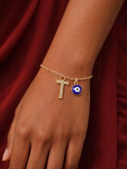 Digital Dress Room - T Initial Stone Studded Name Bracelet Rakhi