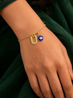 Digital Dress Room - U Initial Stone Studded Name Bracelet Rakhi
