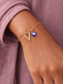 Digital Dress Room - V Initial Stone Studded Name Bracelet Rakhi