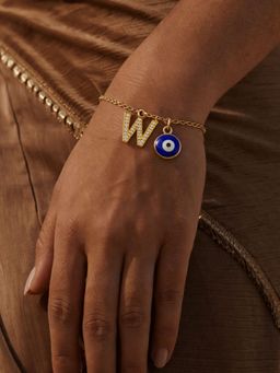 Digital Dress Room - W Initial Stone Studded Name Bracelet Rakhi