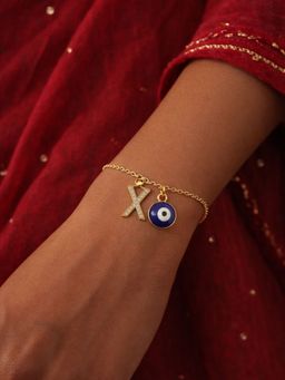 Digital Dress Room - X Initial Stone Studded Name Bracelet Rakhi