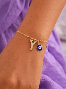 Digital Dress Room - Y Initial Stone Studded Name Bracelet Rakhi