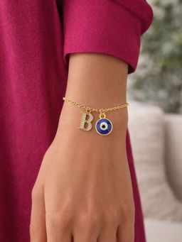 Digital Dress Room - B Initial Evil Eye Stone Studded Bracelet Rakhi