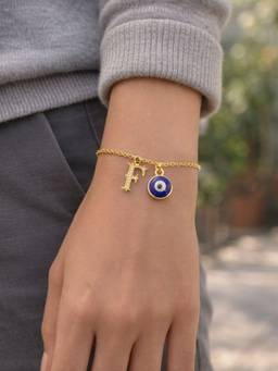Digital Dress Room - F Initial Evil Eye Stone Studded Bracelet Rakhi