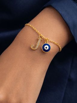 Digital Dress Room - J Initial Evil Eye Stone Studded Bracelet Rakhi