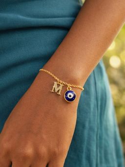 Digital Dress Room - M Initial Evil Eye Stone Studded Bracelet Rakhi