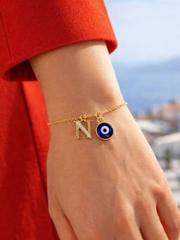 Digital Dress Room - N Initial Evil Eye Stone Studded Bracelet Rakhi