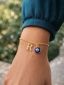 Digital Dress Room - R Initial Evil Eye Stone Studded Bracelet Rakhi