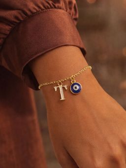 Digital Dress Room - T Initial Evil Eye Stone Studded Bracelet Rakhi