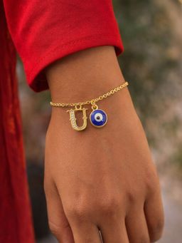 Digital Dress Room - U Initial Evil Eye Stone Studded Bracelet Rakhi