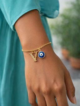 Digital Dress Room - V Initial Evil Eye Stone Studded Bracelet Rakhi