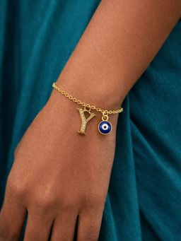 Digital Dress Room - Y Initial Evil Eye Stone Studded Bracelet Rakhi