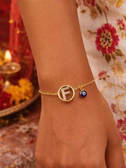 Digital Dress Room - F Letter Barrel Design Ad Stone Bracelet Rakhi