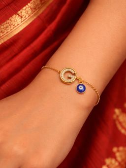 Digital Dress Room - G Letter Barrel Design Ad Stone Bracelet Rakhi