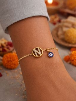 Digital Dress Room - N Letter Barrel Design Ad Stone Bracelet Rakhi