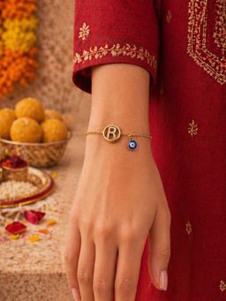 Digital Dress Room - R Letter Barrel Design Ad Stone Bracelet Rakhi