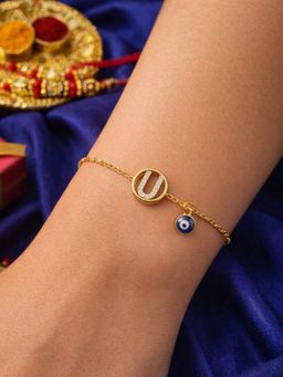 Digital Dress Room - U Letter Barrel Design Ad Stone Bracelet Rakhi
