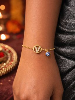 Digital Dress Room - V Letter Barrel Design Ad Stone Bracelet Rakhi