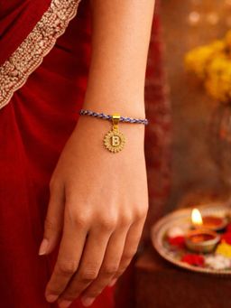 Digital Dress Room - B Letter White Diamond Charm Rakhi