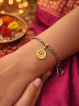 Digital Dress Room - D Letter White Diamond Charm Rakhi
