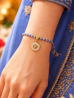 Digital Dress Room - F Letter White Diamond Charm Rakhi