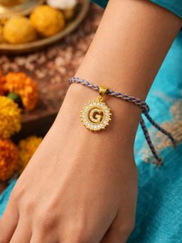 Digital Dress Room - G Letter White Diamond Charm Rakhi