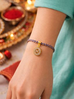 Digital Dress Room - M Letter White Diamond Charm Rakhi