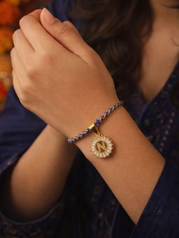 Digital Dress Room - N Letter White Diamond Charm Rakhi