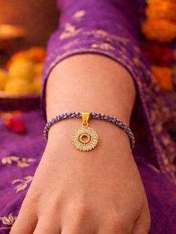 Digital Dress Room - O Letter White Diamond Charm Rakhi