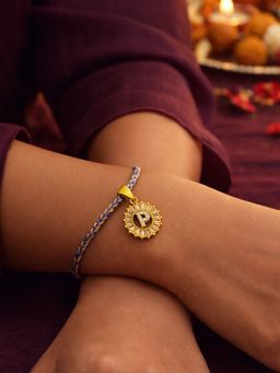 Digital Dress Room - P Letter White Diamond Charm Rakhi