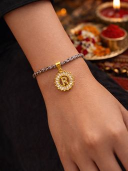Digital Dress Room - R Letter White Diamond Charm Rakhi